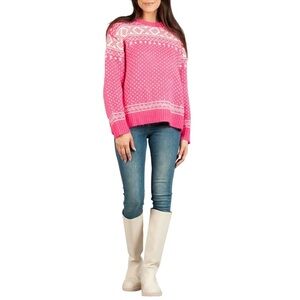 Lucca Couture White and Pink Park City Sweater in “Punch” Size Small